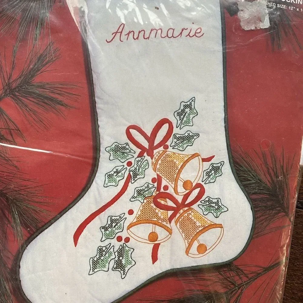 Vintage NOS Janlynn Christmas cross stitch stocking bells‎ 50-825 kit